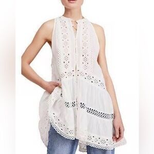 Free People Eyelet Button Top